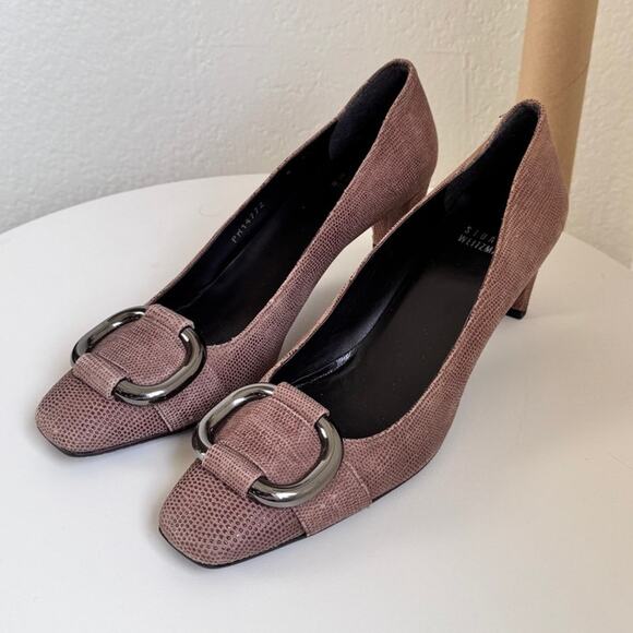 Stuart Weitzman Haze Goose Bump Nappa Pumps Brown Tan Size 8 SS - Picture 1 of 5